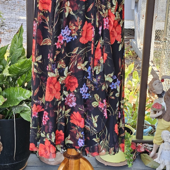 Harlow & Rose Floral Midi Dress Medium Faux Wrap Cottage Overlay Sheer Sleeves - Picture 10 of 16